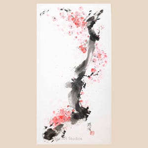 Dipinto originale di fiori di ciliegio - Inchiostro e acquerelli su carta di riso - Opera d'arte giapponese Sakura - Arte murale cinese