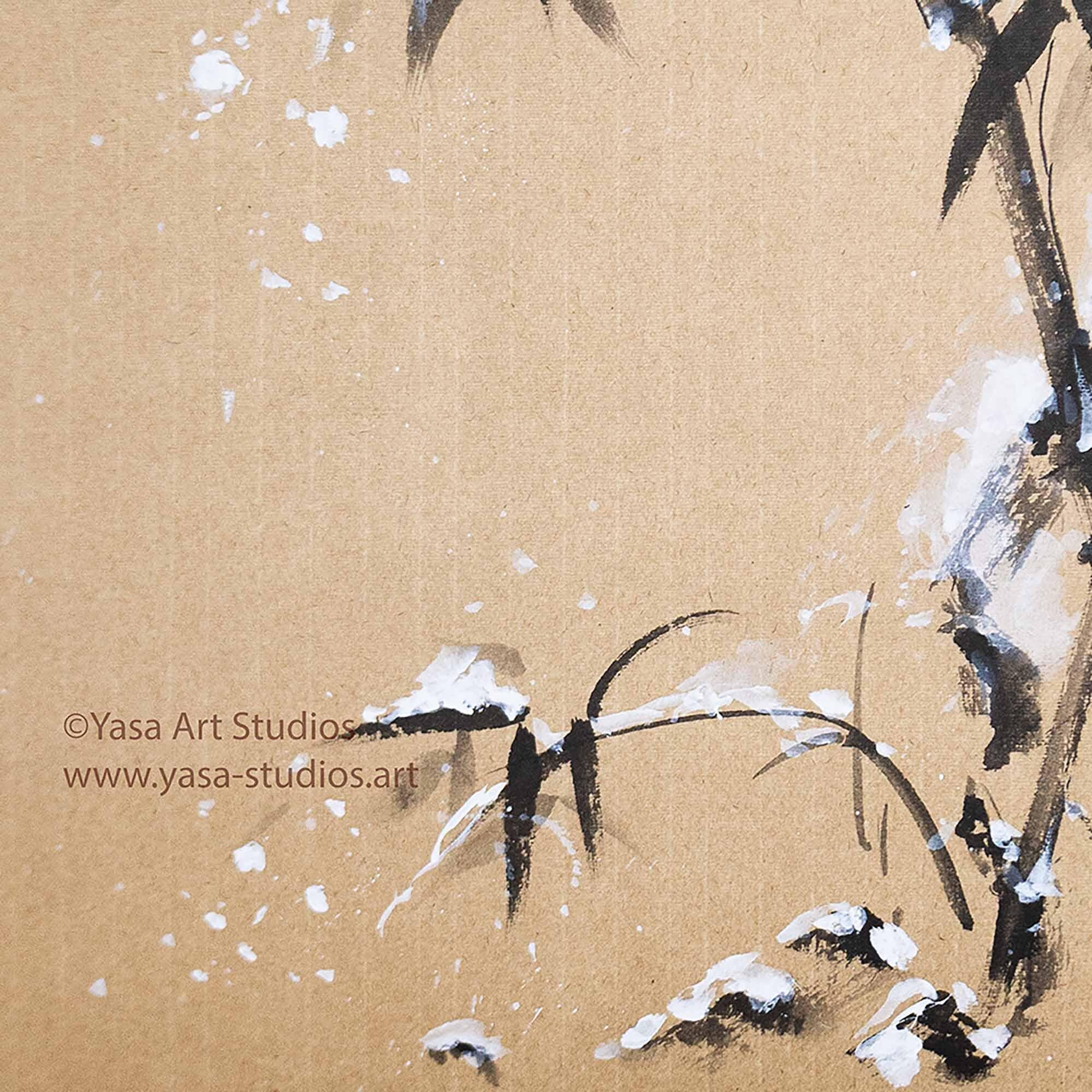 雪の中の竹 水墨画：和紙に墨と水で描かれたオリジナル作品 - Etsy 日本
