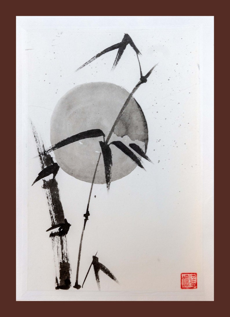 Sun Rising On Ink Bamboo and Full Rising Sun. Bamboo Sumie. Bamboo and Sun. Japanese Ink ...