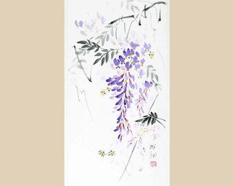 藤の花を描いた掛け軸、中国水墨画（110×40cm） - Etsy 日本