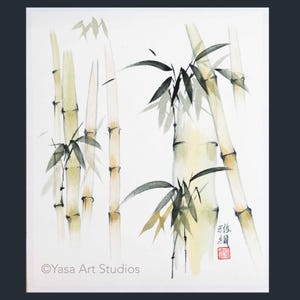 Bamboo in colour - original Sumi-e painting - ink and watercolour on rice paper - Japan zen wall art - minimalist nature artwork