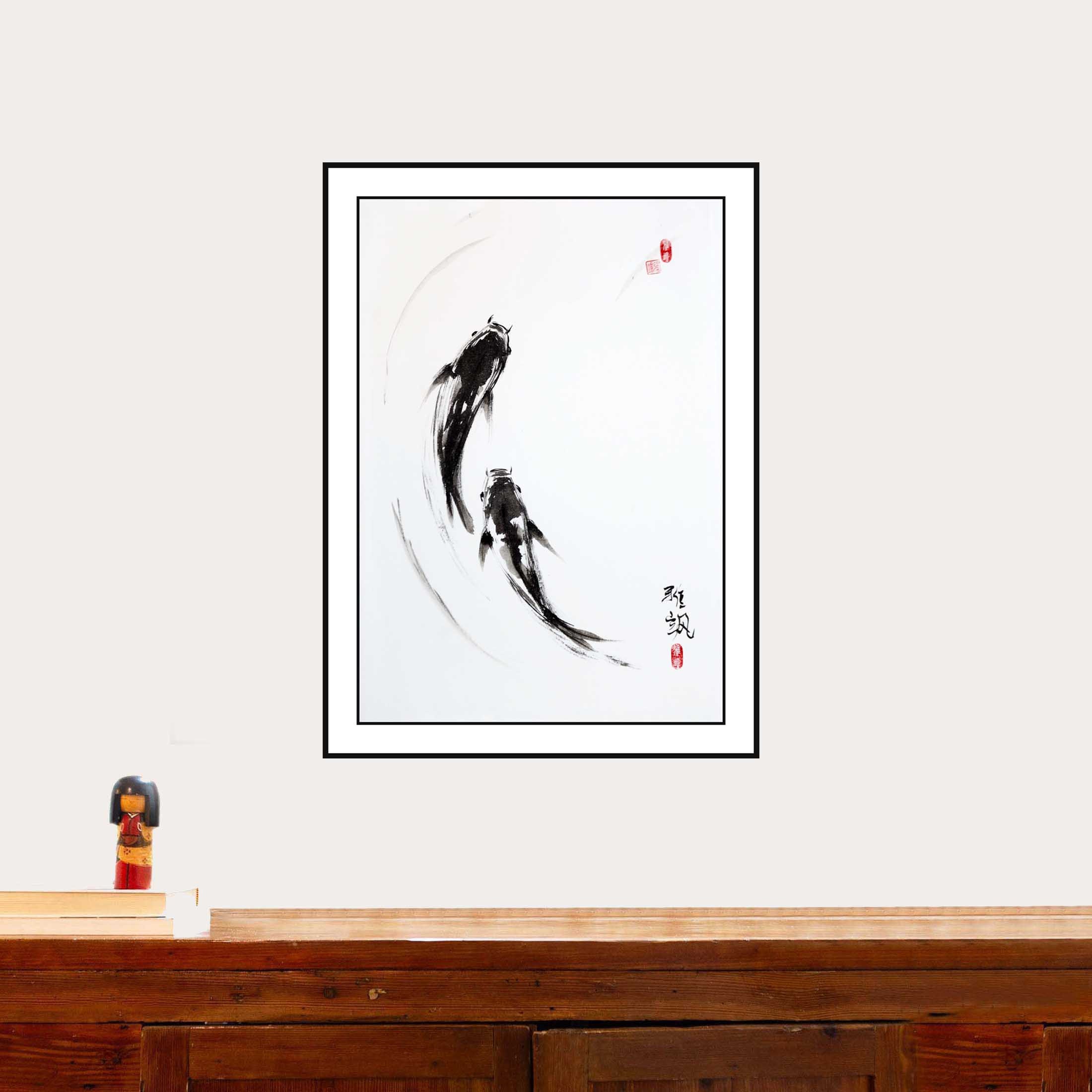 Wsumi Rice Fish Koi Fish Sumi-e Painting: Original Japanese Ink Art on Rice Paper - Etsy