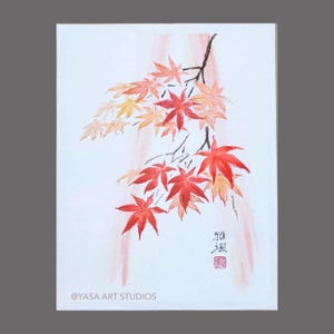 Japanese maple painting - Original ink and watercolour on rice paper, Unframed sumi-e wall art