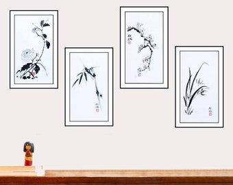 四君子画：中国水墨画 - 梅、蘭、竹、菊 - Etsy 日本