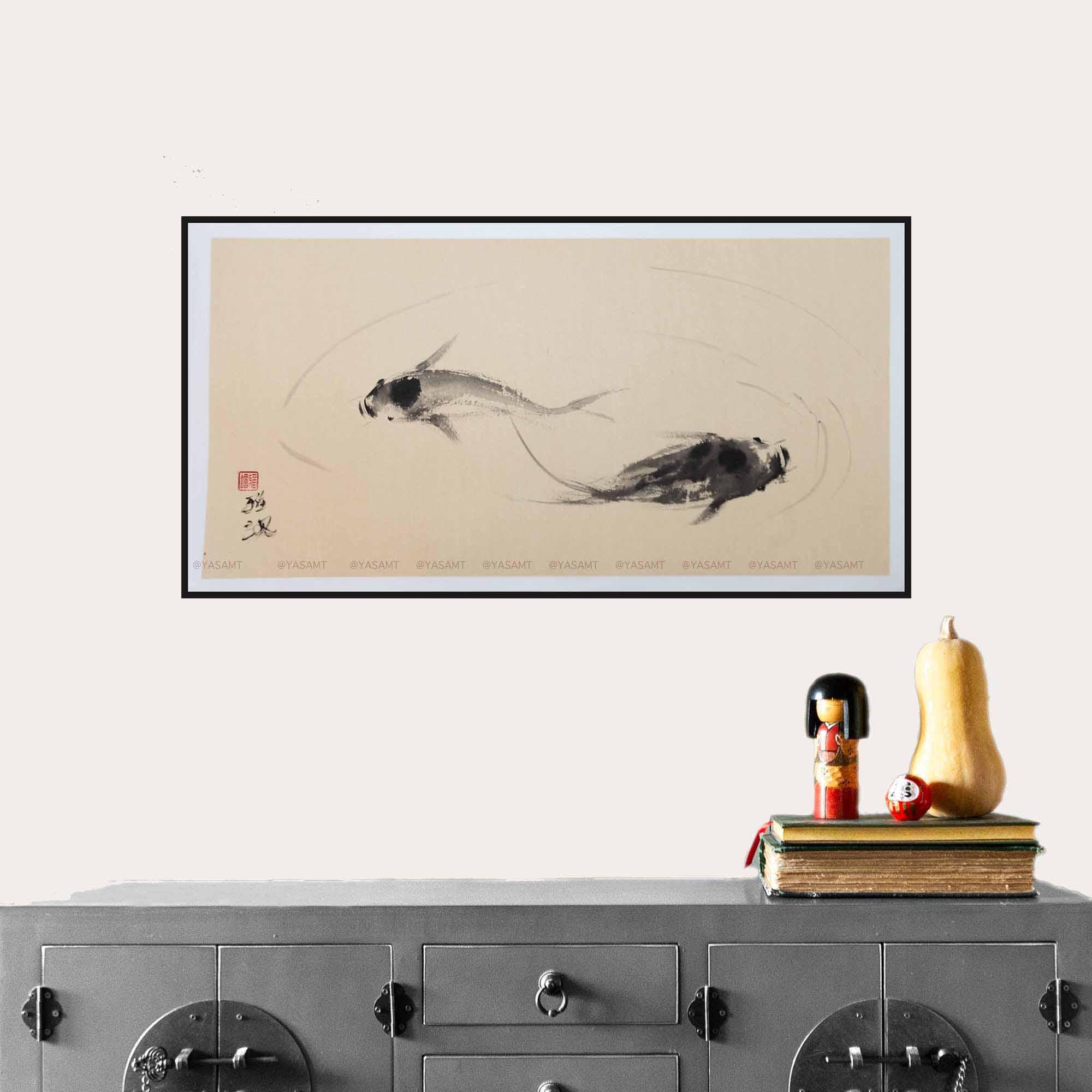 Wsumi Rice Fish Koi Fish: Ink on Rice Paper, Japanese Sumi-e, Original Painting - Etsy UK
