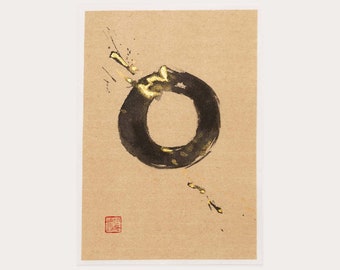 Enso Circle Original Artwork, Ink and Watercolours on Rice Paper, Japanese Sumi-e Art, Small Unframed Wall Art