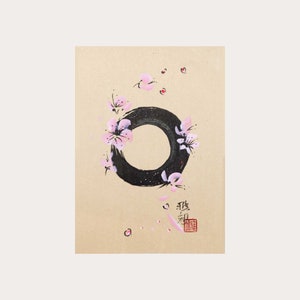 Sakura Enso Sumi-e Painting: Japanese Cherry Blossoms, Ink & Watercolor