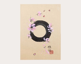 Sakura Enso - hand-painted original sumi-e - ink and watercolour on beige or white rice paper - Japanese style cherry blossoms - Unframed