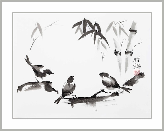 屏風　Sumi-e a painting in black ＆white Landscape with misty forest mountains.Japanese art painting