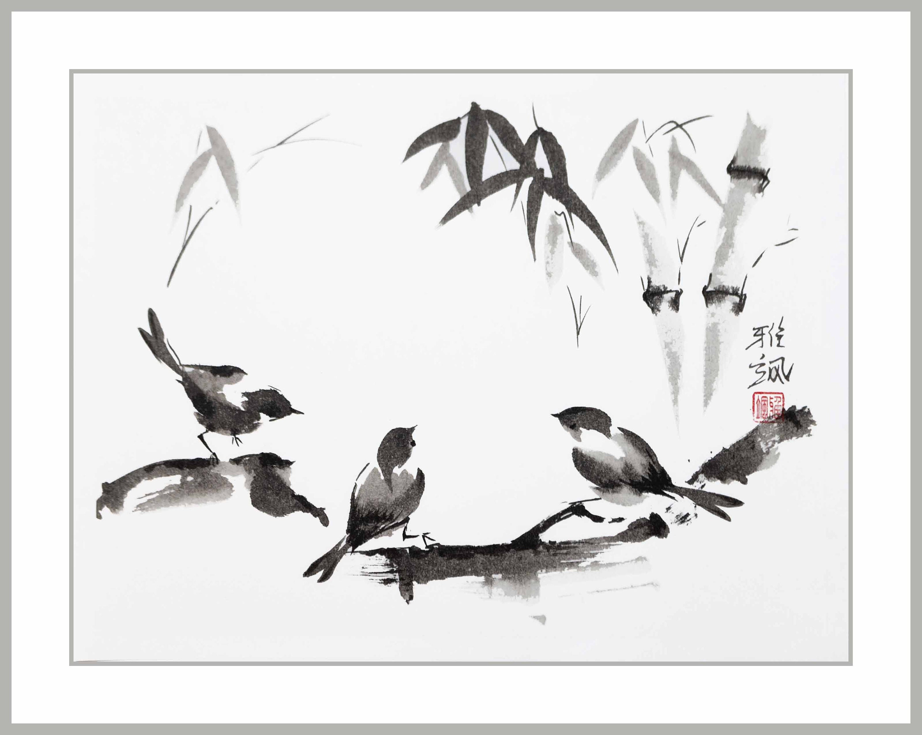 屏風　Sumi-e a painting in black ＆white 屏風 Sumi-e a painting in black ＆white Hide And Seek