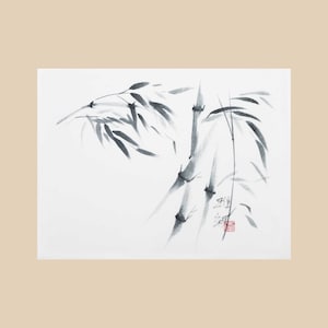 Pittura giapponese a inchiostro di bambù - Arte Sumi-e su carta di riso - Decorazione murale asiatica fatta a mano