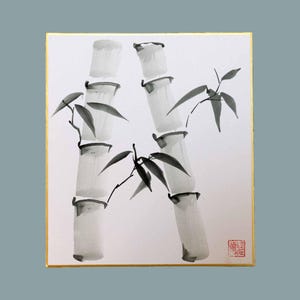 和紙に描かれた竹の絵 竹 — 日本の四季紙に描かれた墨絵オリジナル水墨画、禅アート