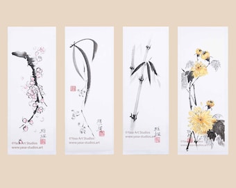 四君子図：オリジナル作品4点セット - 竹、梅、菊、蘭、墨絵 - Etsy 日本