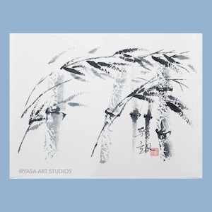Pittura di bambù - Inchiostro su carta di riso - Pittura sumi-e originale - Arte giapponese - Arte murale cinese senza cornice