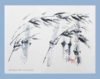Bamboo painting - Ink on rice paper - Original sumi-e painting - Japanese art - Unframed Chinese wall art