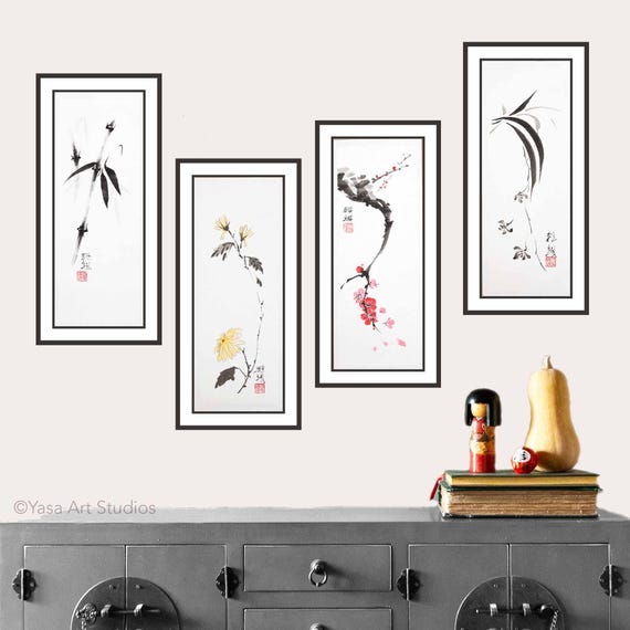 Four Gentlemen Paintings - Traditional Chinese Art - Set of