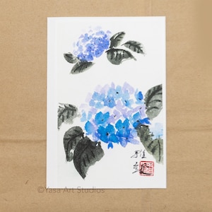Biglietti dipinti a mano - Ortensia, Nasturzio, Iris, Glicine, Ipomoea - Inchiostro e acquerelli su carta di riso e carta fine art di cotone