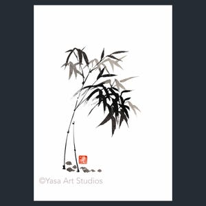 Impresión de bambú - Póster firmado de mi propia pintura original - Sumi-e japonés - Arte de pared sin marco
