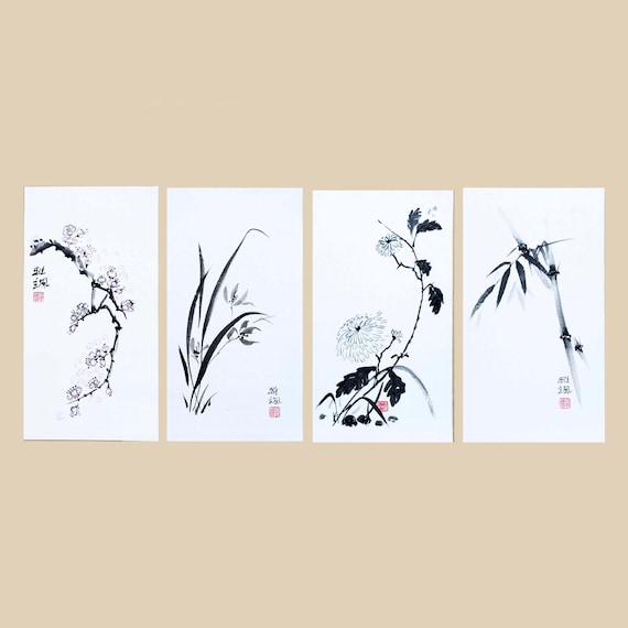 四君子画：中国水墨画 - 梅、蘭、竹、菊 - Etsy 日本