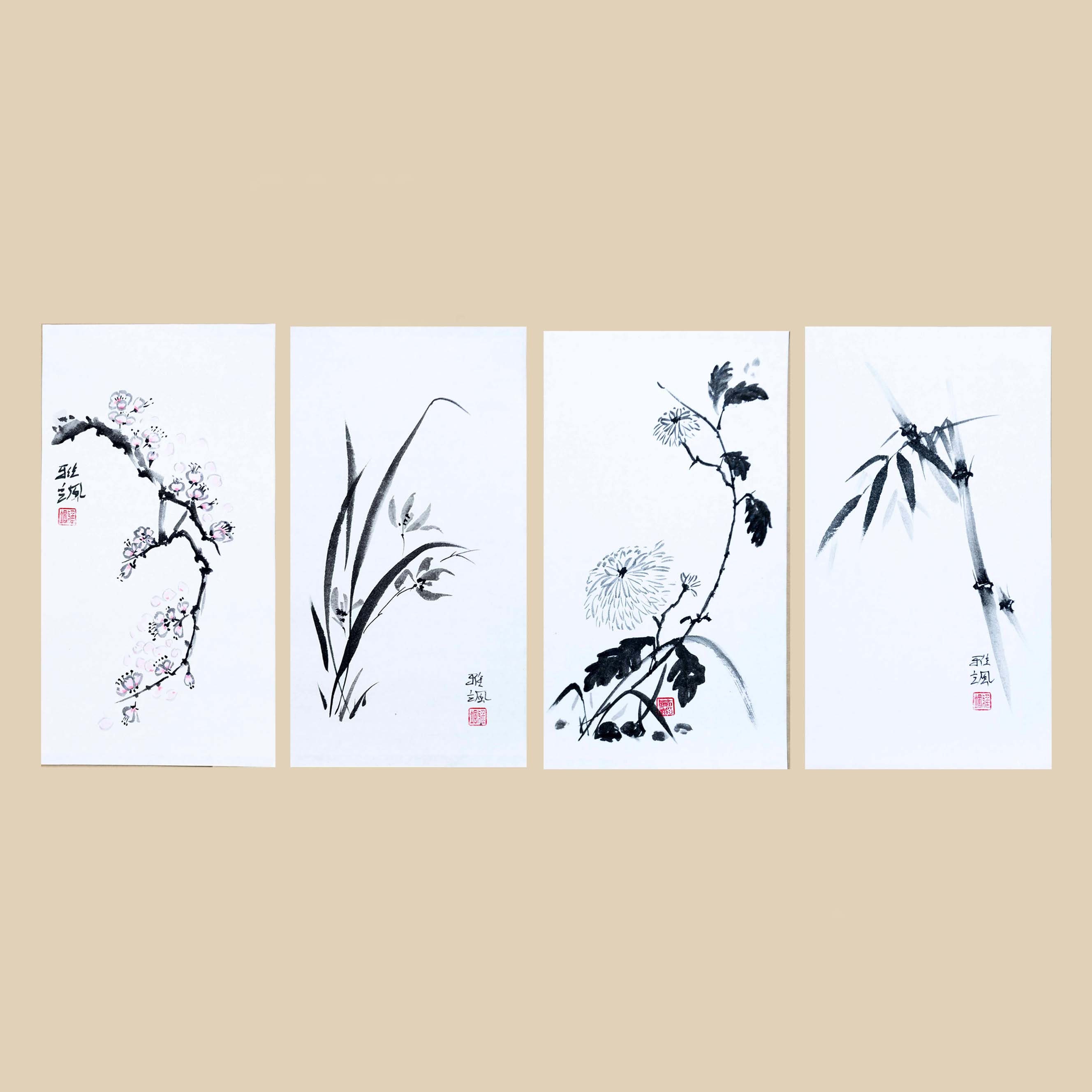 中国の切手付き布本 箱入り 梅蘭竹菊　four gentlemen 中国の切手付き布本 箱入り 梅蘭竹菊 four gentlemen 中国の切手