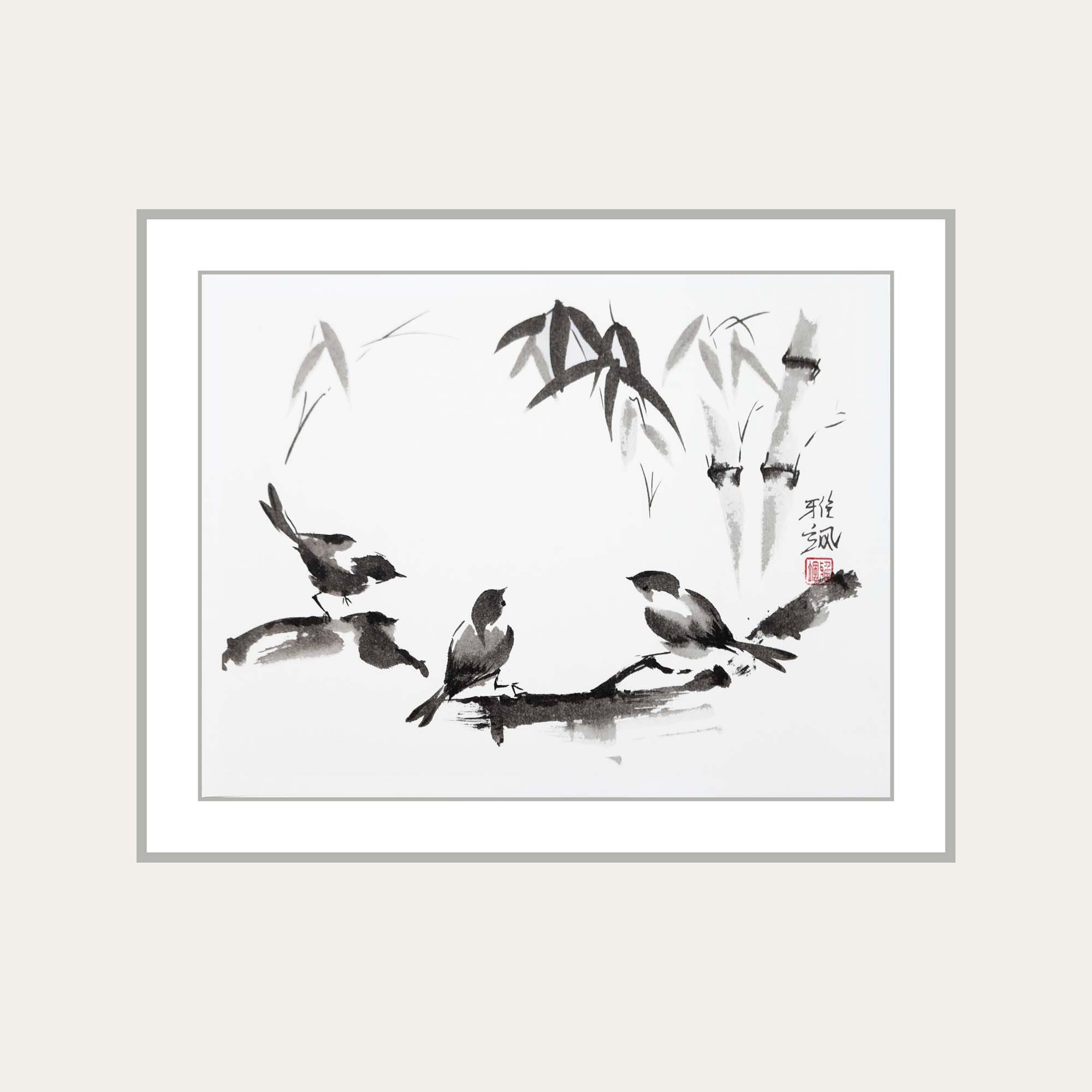 屏風　Sumi-e a painting in black ＆white Forest River Ink Painting: Sumi-e Landscape Art (18x31) - Etsy