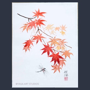 Japanese maple painting - Original ink and watercolour on rice paper, Unframed sumi-e wall art