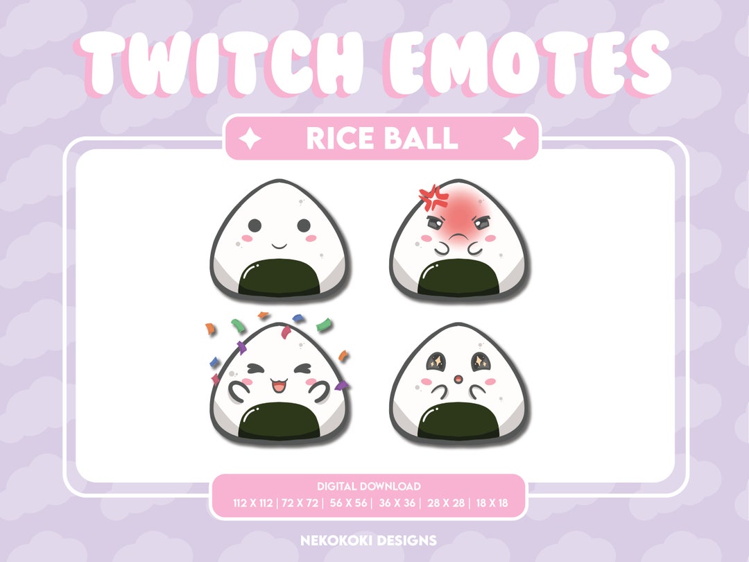 Rice Ball Emotes Cute Chibi Anime Kawaii Twitch / Youtube Etsy