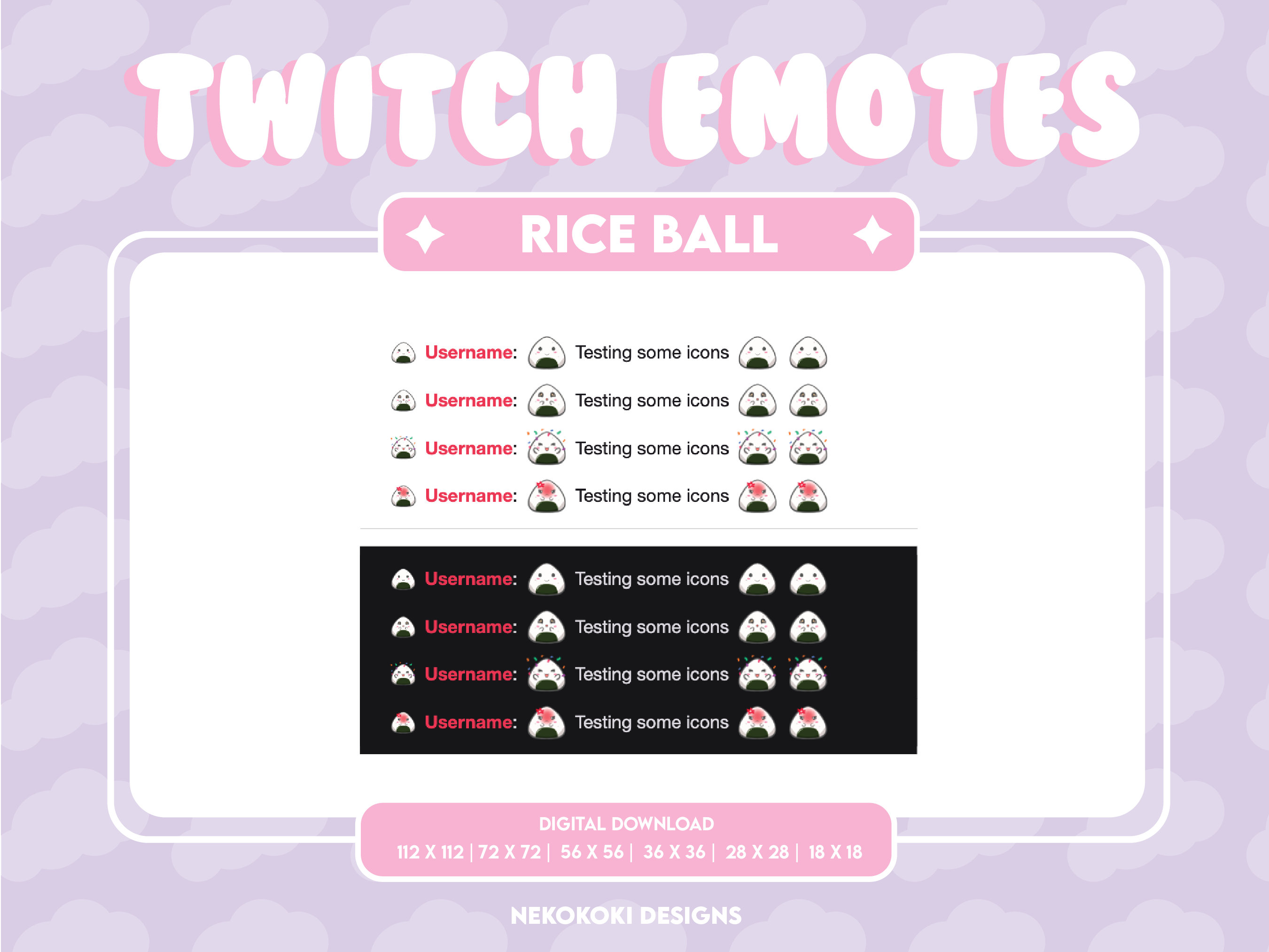 Rice Ball Emotes Cute Chibi Anime Kawaii Twitch / Youtube Etsy