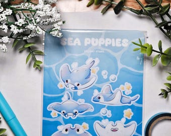 Sea Puppies Sticker Sheet – Whimsical Laminated Vinyl Journal Stickers