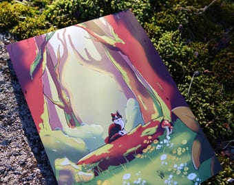 Hidden Grove Whimsical Cat Art Print - Cozy Cottage core wall Decor for Nature Lovers