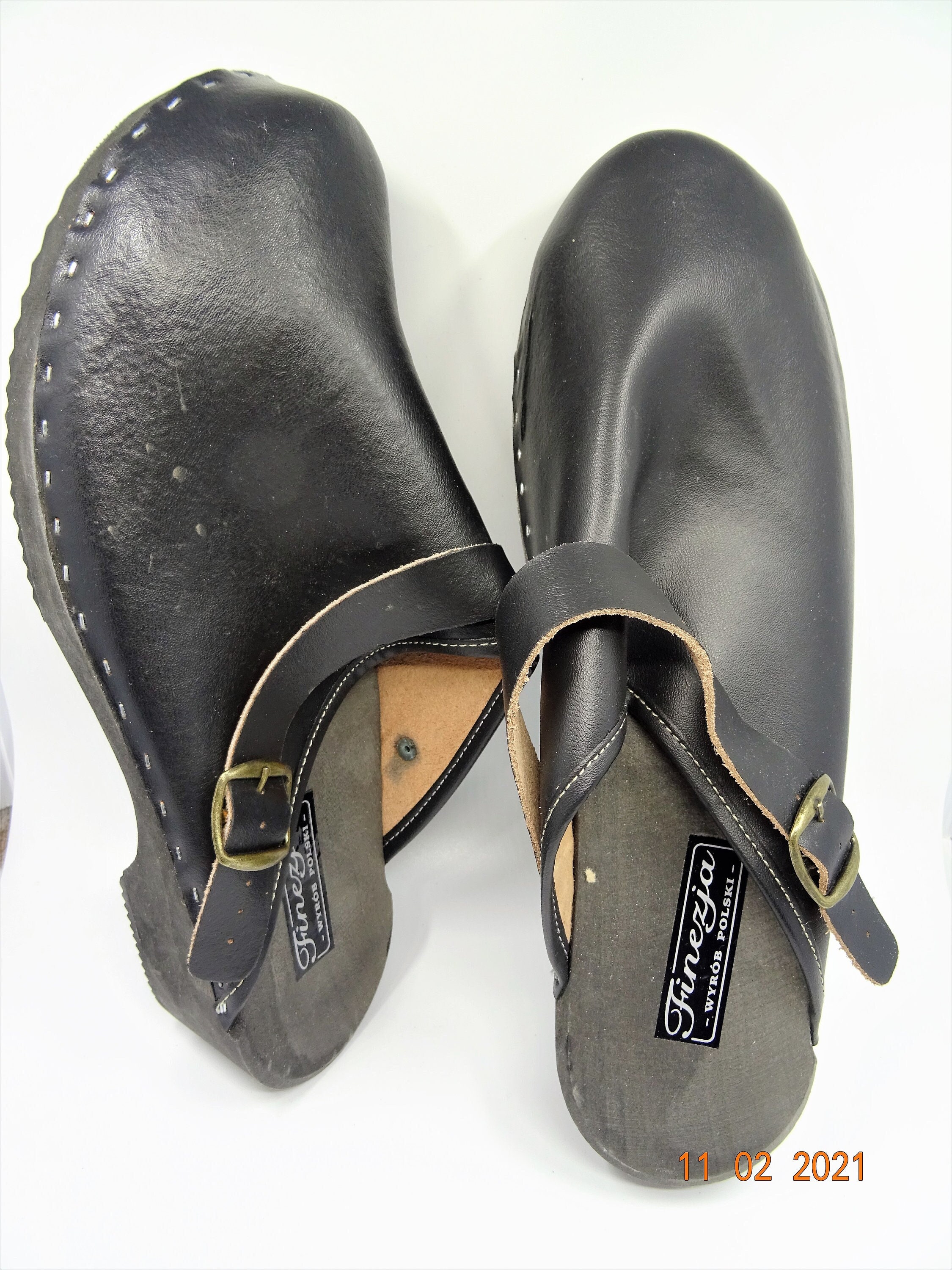 Outlet EU Size 44 Unisex Black Leather With Buckle Clogs Outlet EU Size 44 Unisex Black Leather With Buckle Clogs