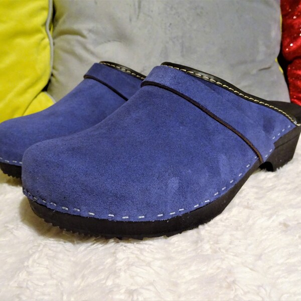 black suede clogs