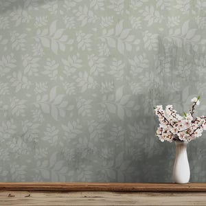 Green Botanical Leaf Motif Wallpaper - Temporary Peel and Stick - Sage Elegant Nature Soft BV315