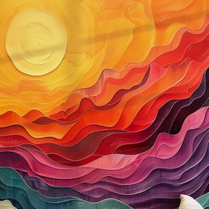 Sunset Landscape Wallpaper - Self Adhesive Wall Mural - Abstract Vibrant Rainbow Sky BV122