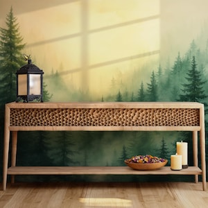 Woodland Forest Wallpaper - Peel and Stick Wall Mural - Fairy Pine Tree Watercolor Kids Nursery BV106