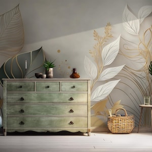 Golden Botanical Leaves Wallpaper - Self Adhesive Peel and Stick Wall Mural - Nature Golden BV181