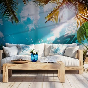 Pastel Palm Tree Wallpaper: Miami Beach Sky Mural - Self Adhesive BV206