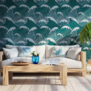 Blue Beach Ocean Wallpaper -  Self Adhesive Peel and Stick - Coastal Design Themed BV243