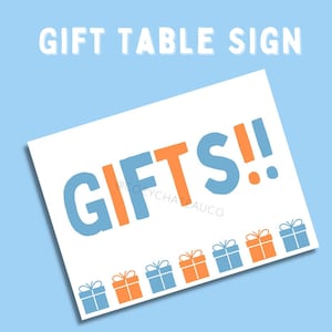 Bluey Gift Table Sign, Blue and Orange Themed Birthday Party, Bluey Themed Birthday Games and Activities, Sign for Birthday Party Gift Table