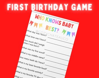Who Knows Baby: el mejor juego de fiesta de primer cumpleaños, actividad de cumpleaños con temática de arcoíris, juegos de primer cumpleaños para padres, los mejores juegos de primer cumpleaños