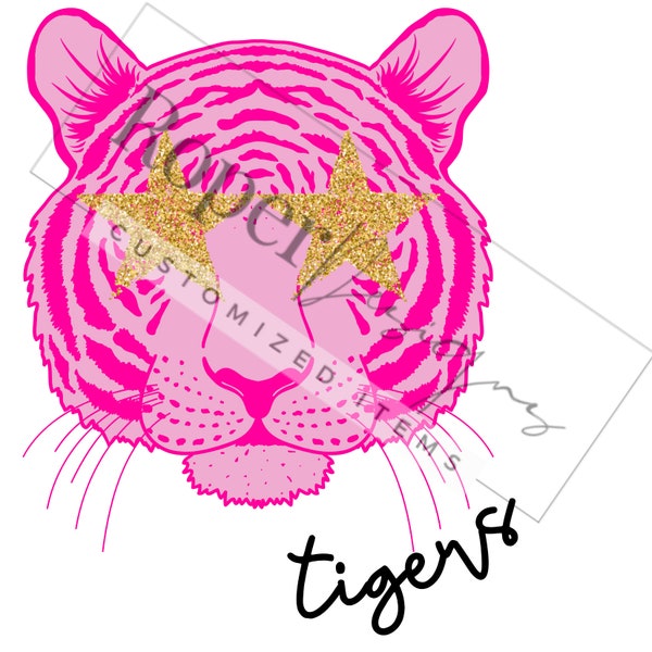 Pink Tiger SVG, Pink Tiger Head png, Gold Star Eyes *DIGITAL DOWNLOAD*