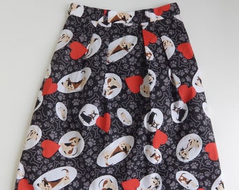 Dog Lover's Dream Skirt,  Full Skirt Featuring Dogs, Perfect Unique Gift for Dog Lovers, Unique Dog Print Skirt, Women's Skirt, Heart Print