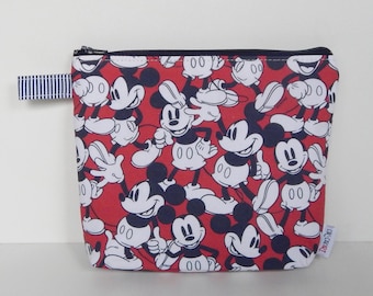 Micky Maus Kosmetiktasche - Handgemachte Kosmetiktasche aus Baumwolle mit gestreiftem Futter, Vintage Disney Geschenk, Make-up Reißverschlusstasche