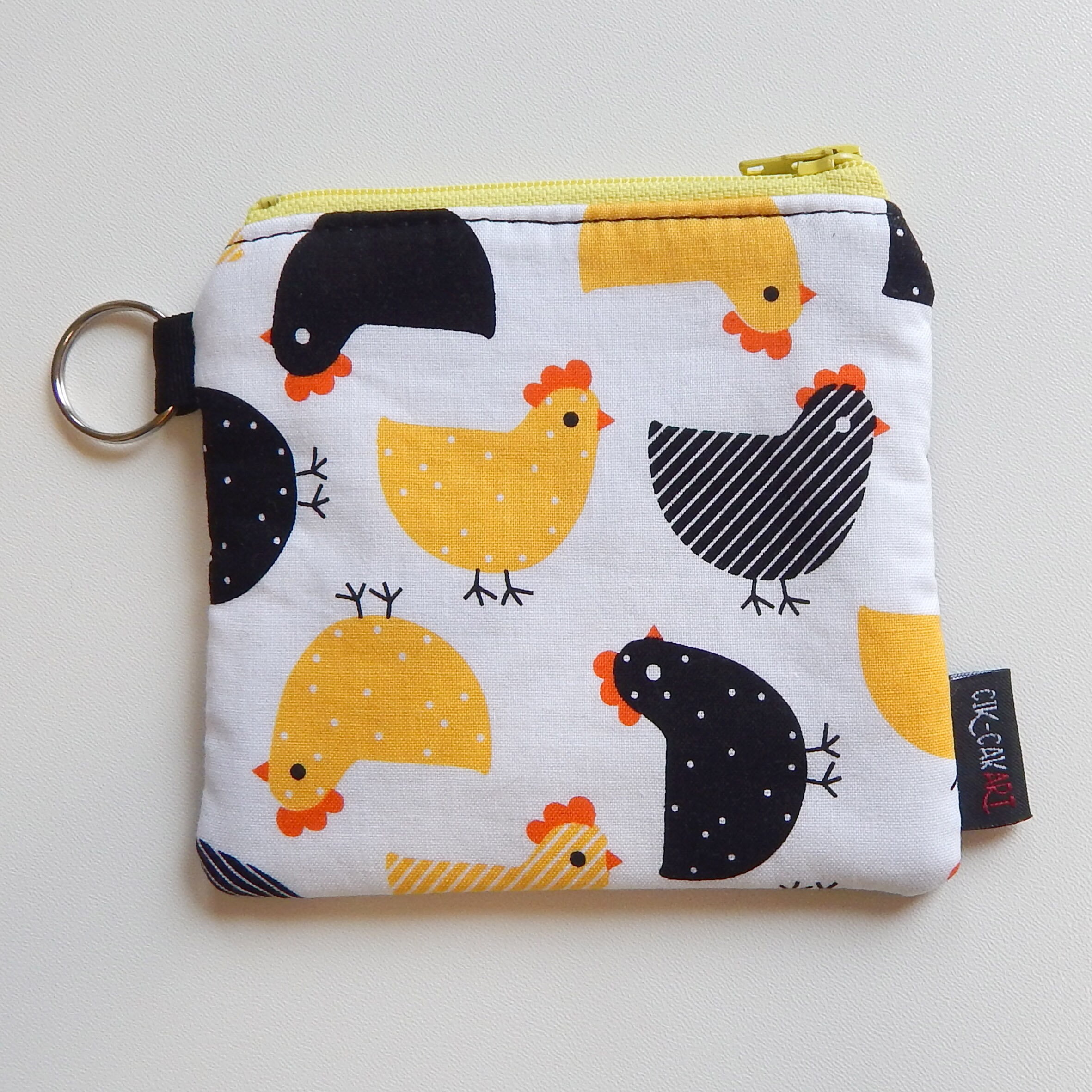 Chicken Coin Purse – Handmade Cotton Pouch with Colorful Chicken Print, Farm Animal Gift, Small Zipper Bag for Essentials