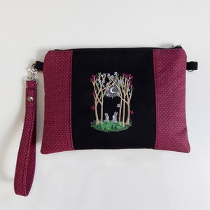 Embroidered Bunny Clutch Bag: Handmade Cotton Crossbody Purse
