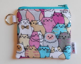 Cat Zipper Pouch, Small Pink Wallet, Crazy Cat Lady