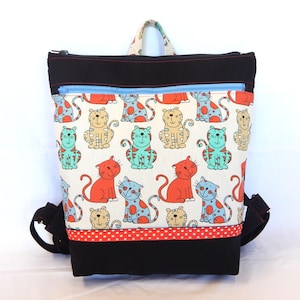 Cat Print Canvas Backpack – Handmade Gift for Cat Lovers, Kawaii Cute School Bag