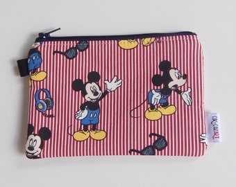 Vintage Mickey Mouse Coin Purse - Retro Disney Wallet - Small Zip Pouch for Coins & Cards - Mickey Mouse Print Canvas Bag