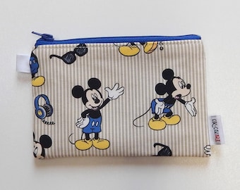 Portmonetka z płótna w stylu vintage z Myszką Miki, ręcznie robiona saszetka Disney zapinana na zamek