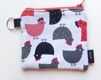 Colorful Chickens Coin Purse, Fun Pouch for Bird Lovers, Chicken Zip Pouch, Cute Chicken Accessories Gift, Whimsical Chicken Coin Zip Purse